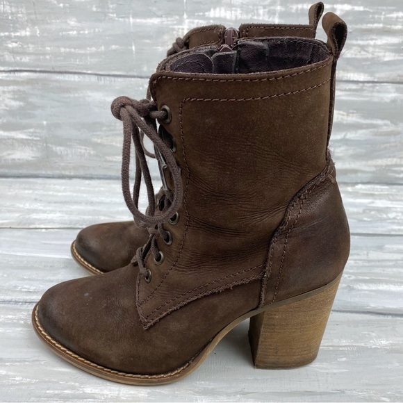 Steve Madden Brown Lace-Up Leather Boots “Lauren” Chocolate Brown Combat Boot 8M - Picture 7 of 16